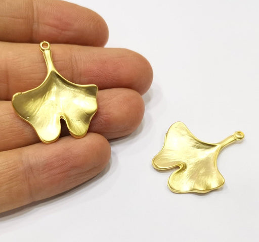 2 Ginko Charms Leaf Charms Gold Plated Charms  (32x27mm)  G17336