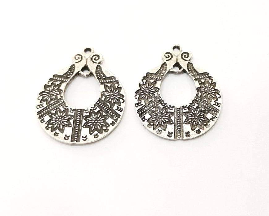 2 Silver Charms Antique Silver Plated Charms (34x26mm)  G17796