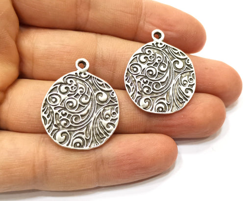 2 Silver Charms Antique Silver Plated Charms (30x26mm)  G17800