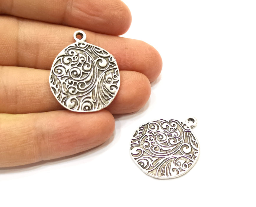 2 Silver Charms Antique Silver Plated Charms (30x26mm)  G17800