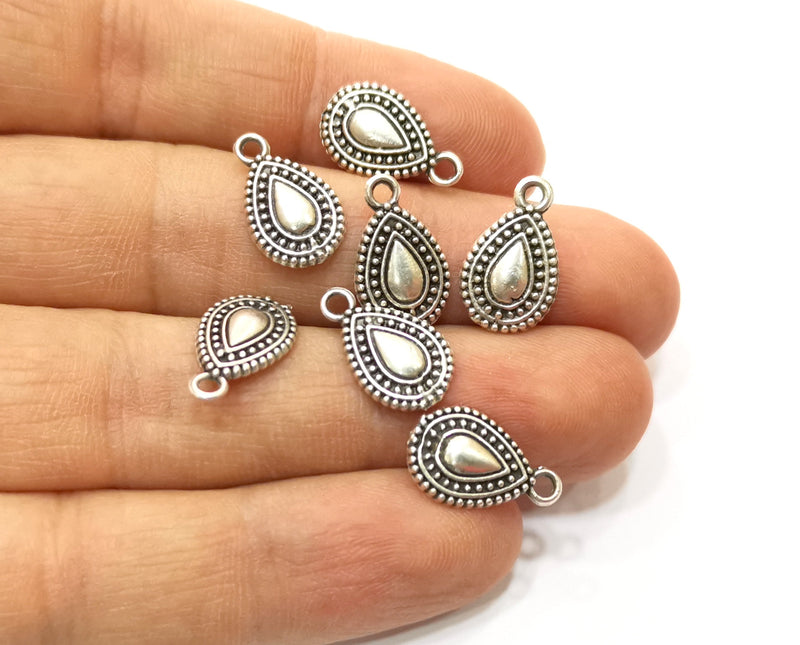 10 Teardrop Charms Antique Silver Plated Charms (16x10mm)  G17802