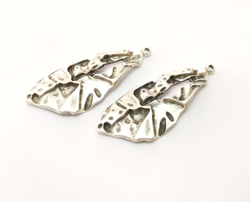 2 Silver Charms Antique Silver Plated Charms (50x20mm)  G17804