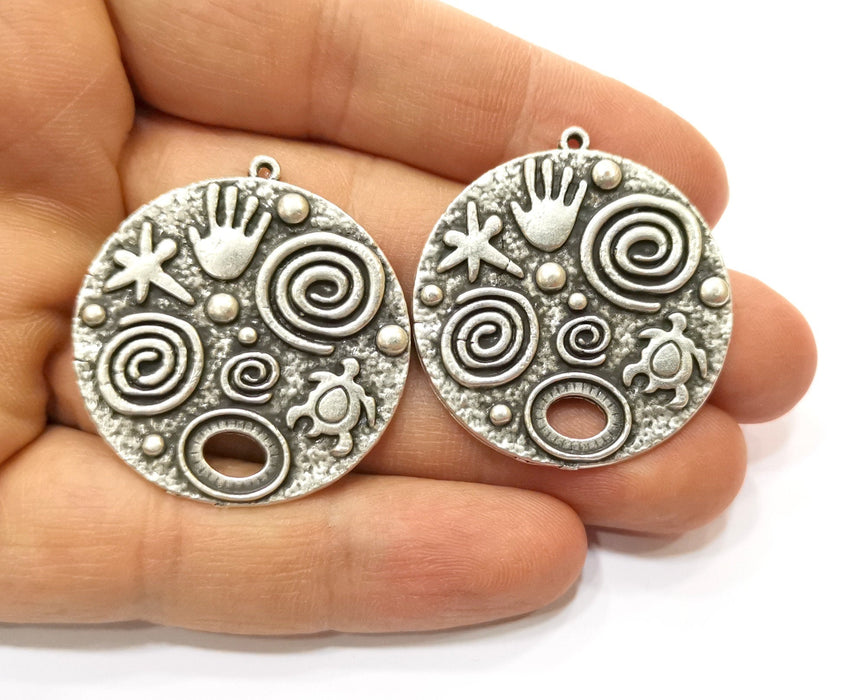 2 Silver Charms Antique Silver Plated Charms (35mm)  G17908