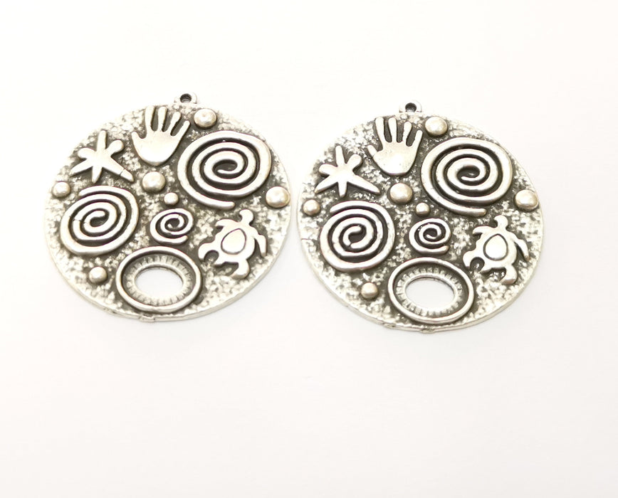 2 Silver Charms Antique Silver Plated Charms (35mm)  G17908