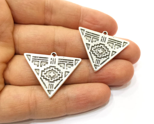 2 Triangle Charms Antique Silver Plated Charms (33x25mm)  G17907