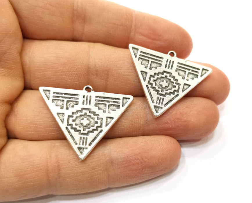 2 Triangle Charms Antique Silver Plated Charms (33x25mm)  G17907