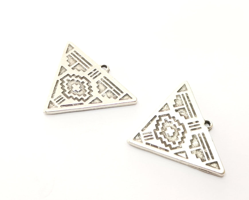 2 Triangle Charms Antique Silver Plated Charms (33x25mm)  G17907