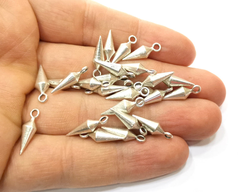 10 Silver Charms Antique Silver Plated Charms (17x5mm)  G21531