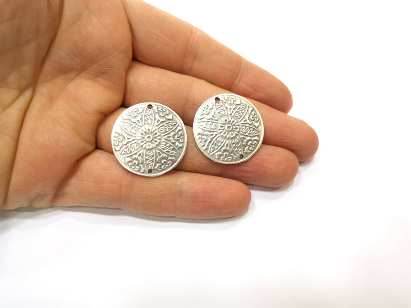 2 Silver Charms Connector Antique Silver Plated Charms (27mm)  G17822