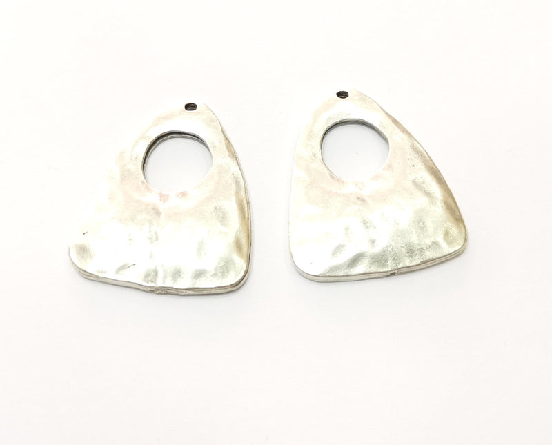 2 Silver Hammered Charms Antique Silver Plated Charms (30x24mm)  G17824