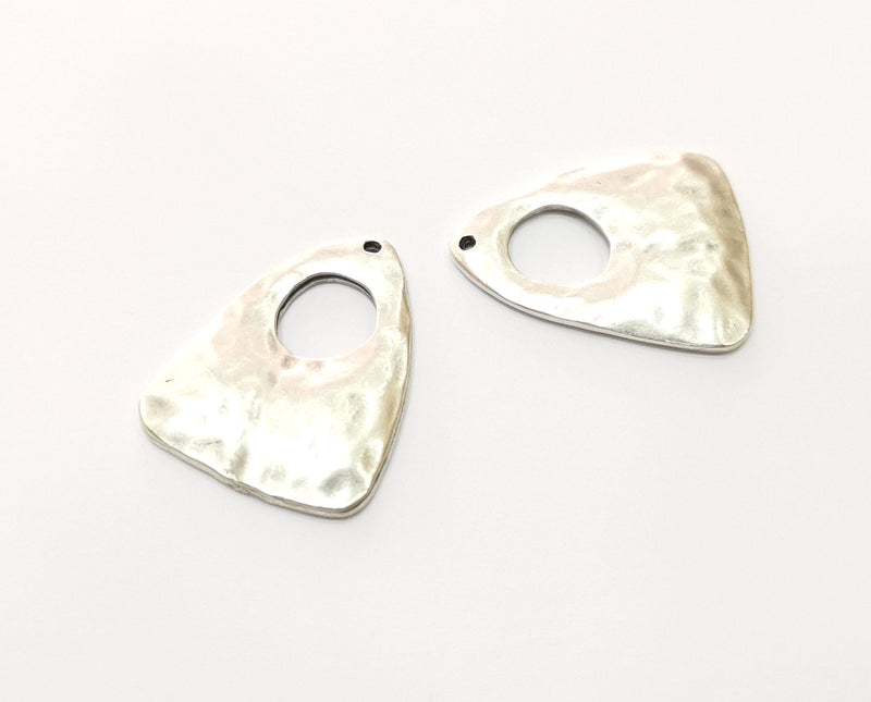 2 Silver Hammered Charms Antique Silver Plated Charms (30x24mm)  G17824