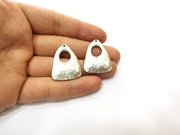 2 Silver Hammered Charms Antique Silver Plated Charms (30x24mm)  G17824