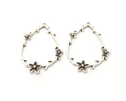 4 Flower Charms Antique Silver Plated Charms (44x32mm)  G17830