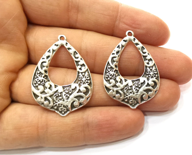 2 Silver Charms Antique Silver Plated Charms (37x26mm)  G17837
