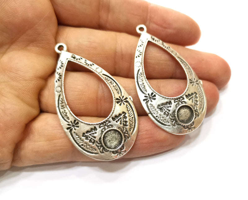 2 Silver Charms Antique Silver Plated Charms (53x29mm)  G17846