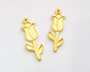 4 Tulip Charms Gold Plated Charms  (36x12mm)  G17511