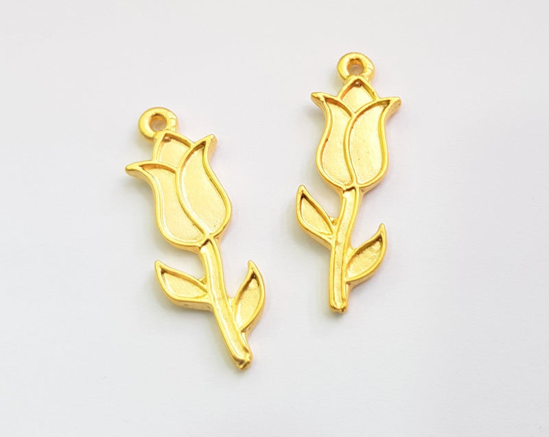 4 Tulip Charms Gold Plated Charms  (36x12mm)  G17511