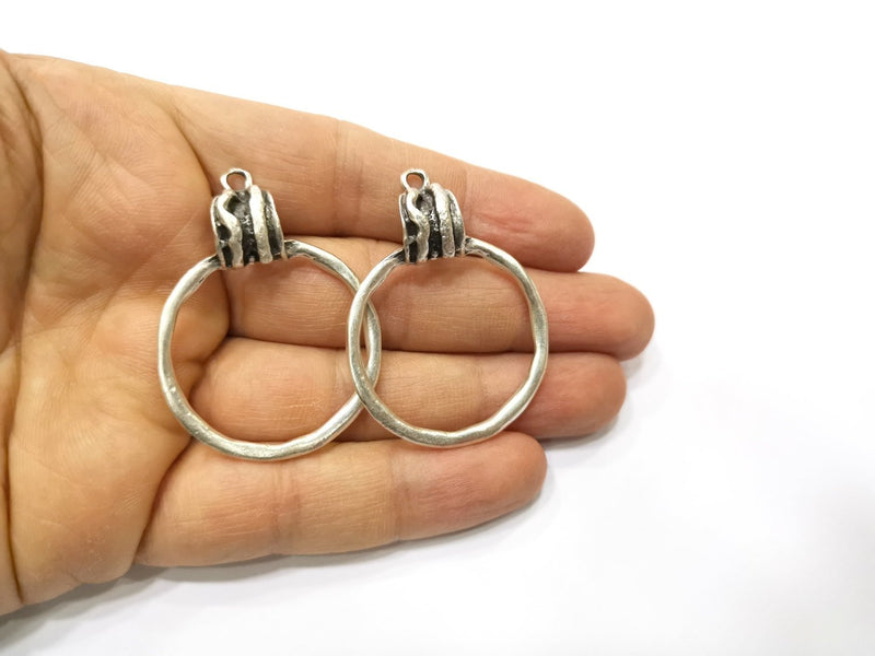 2 Silver Charms Antique Silver Plated Charms (48x36mm)  G17523