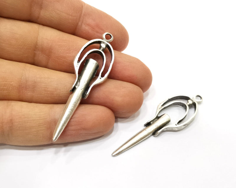 2 Silver Charms Antique Silver Plated Charms (56x16mm)  G17524