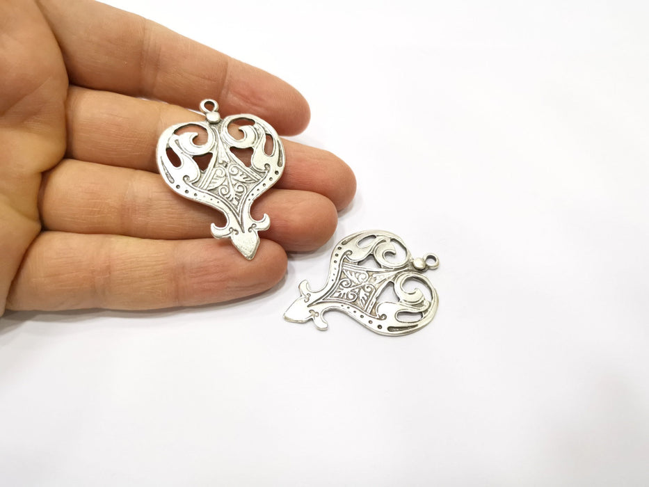 2 Silver Charms Antique Silver Plated Charms (47x34mm)  G17526