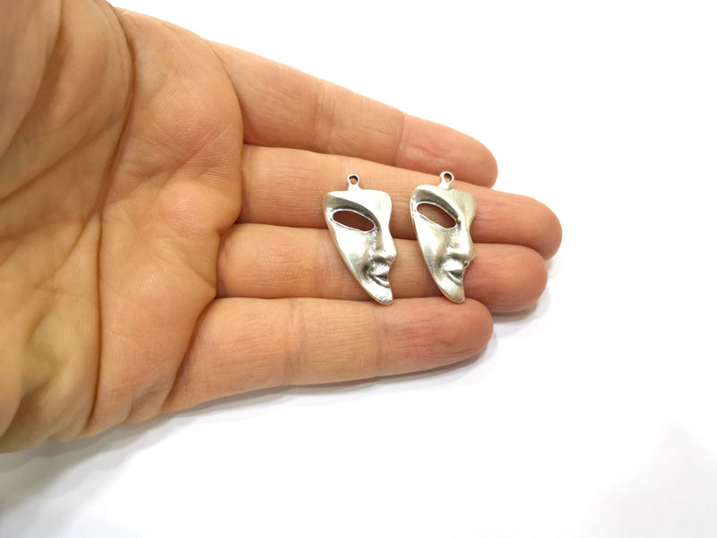 4 Mask Charms Antique Silver Plated Charms (31x16mm)  G17528