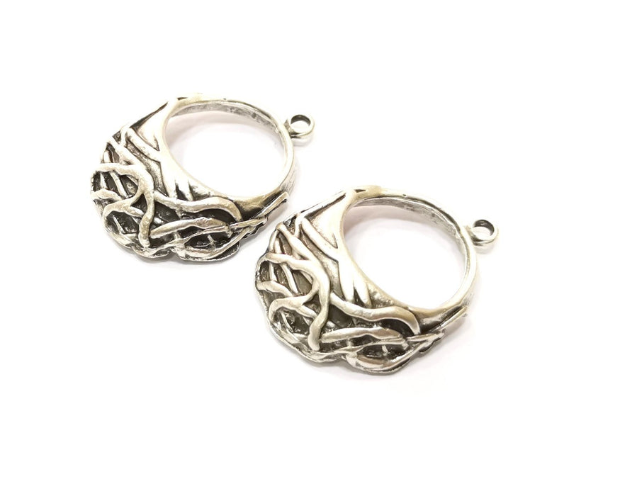 2 Silver Charms Antique Silver Plated Charms (37x28mm)  G17529