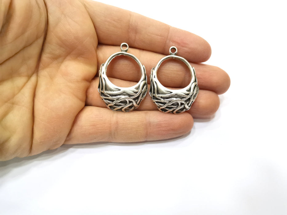 2 Silver Charms Antique Silver Plated Charms (37x28mm)  G17529