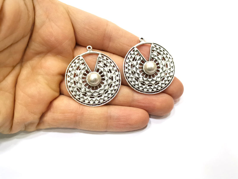 2 Silver Charms Antique Silver Plated Charms (36mm)  G17530