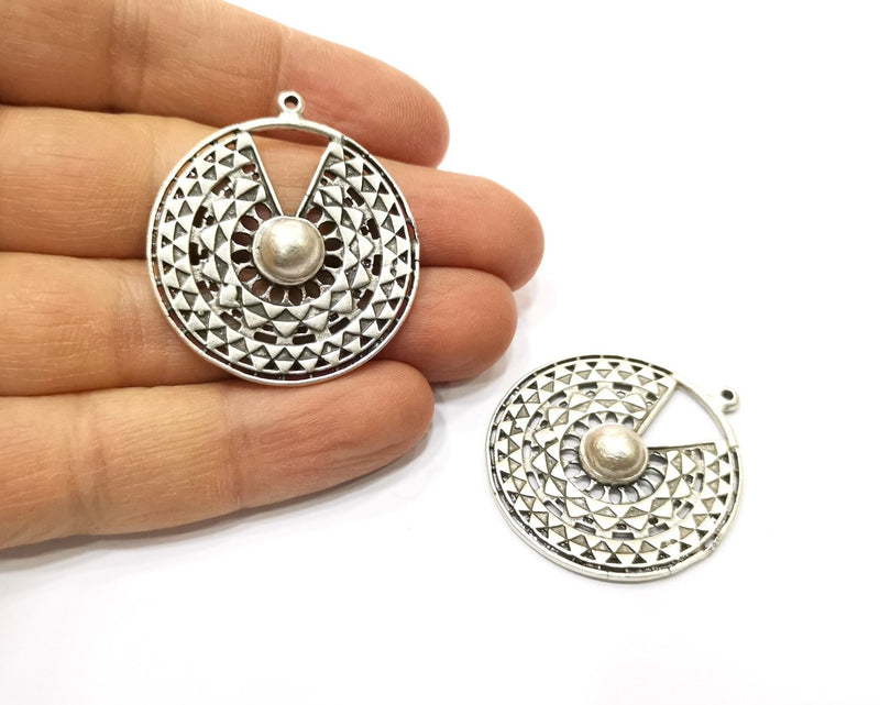 2 Silver Charms Antique Silver Plated Charms (36mm)  G17530