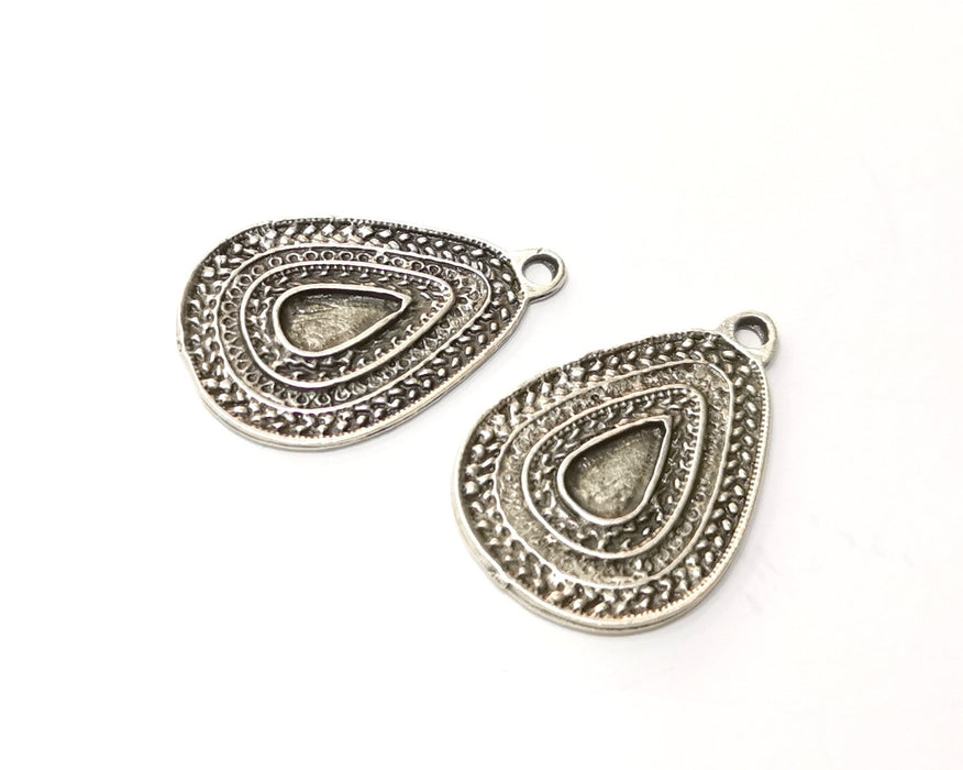 4 Teardrop Charms Antique Silver Plated Charms (33x22mm)  G17535