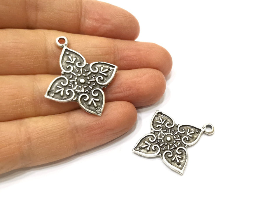 2 Silver Charms Antique Silver Plated Charms (37x32mm)  G17540