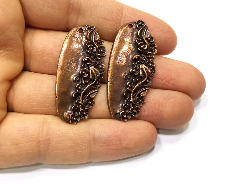 2 Flower Charm Antique Copper Charm (43x20mm) G17546