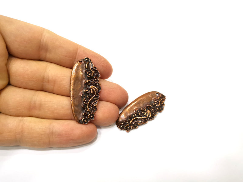 2 Flower Charm Antique Copper Charm (43x20mm) G17546