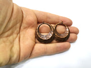 2 Hammered Round Charm Antique Copper Charm (39x34mm) G17560