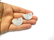 2 Hammered Semi Circle Charms Antique Silver Plated Charms (30x20mm)  G17562