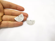 2 Hammered Semi Circle Charms Antique Silver Plated Charms (30x20mm)  G17562