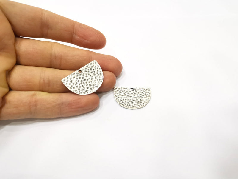 2 Hammered Semi Circle Charms Antique Silver Plated Charms (30x20mm)  G17562