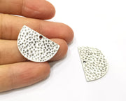 2 Hammered Semi Circle Charms Antique Silver Plated Charms (30x20mm)  G17562