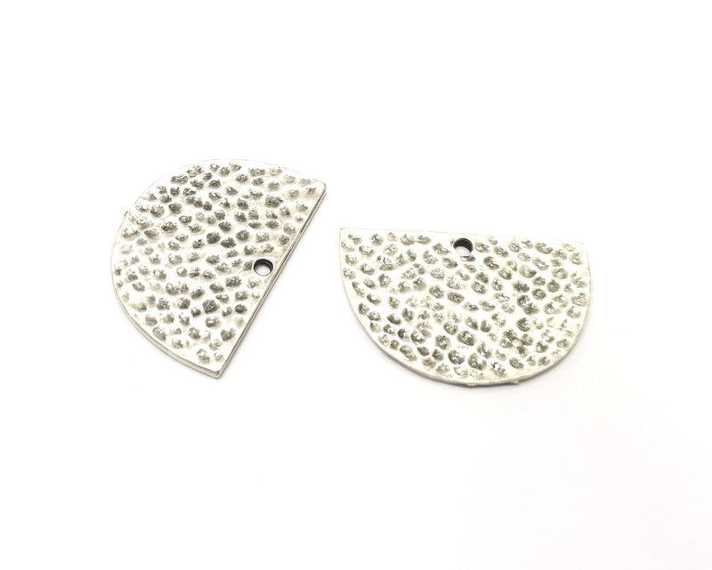 2 Hammered Semi Circle Charms Antique Silver Plated Charms (30x20mm)  G17562