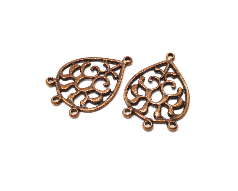 4 Teardrop Connector Charm Antique Copper Charm (35x23mm) G17563