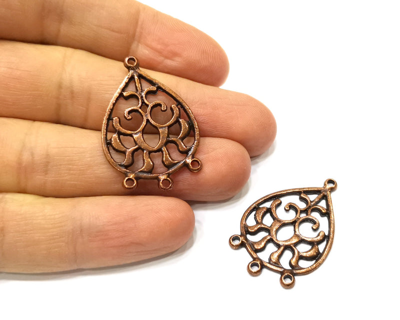 4 Teardrop Connector Charm Antique Copper Charm (35x23mm) G17563