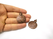 2 Hammered Round Charm Antique Copper Charm (41x30mm) G17567