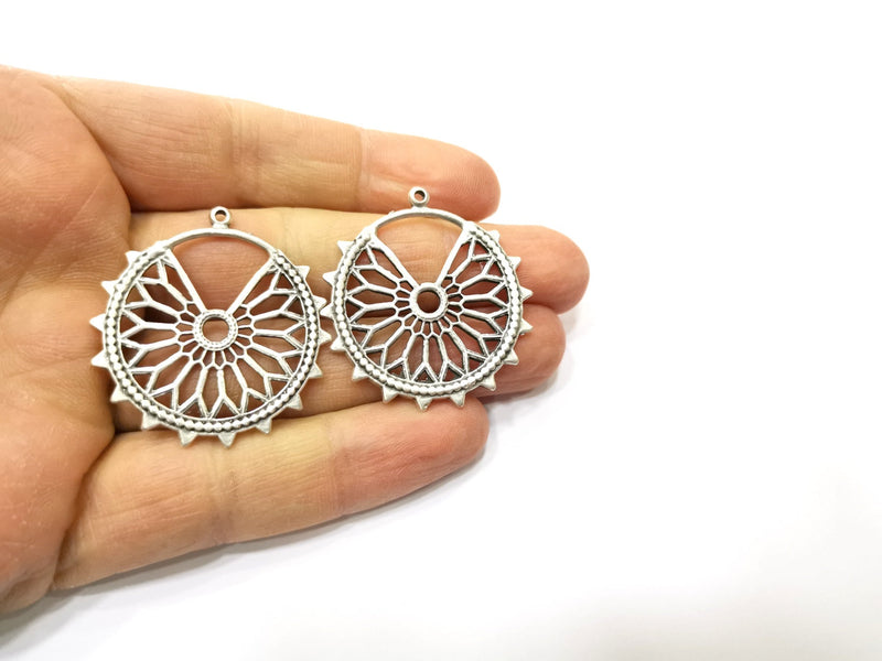 2 Silver Charms Antique Silver Plated Charms (37mm)  G17570