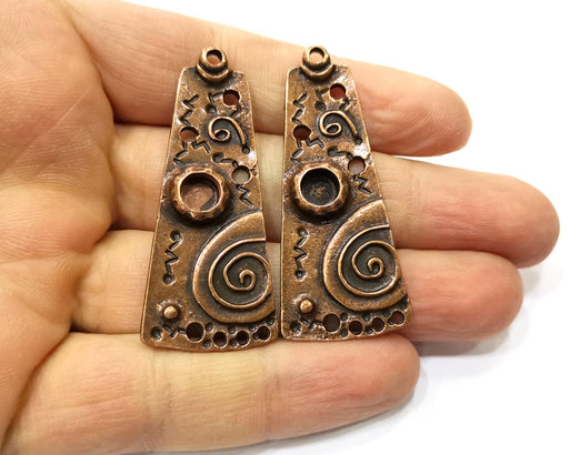 2 Copper Pendant Bezel Blank Mosaic Base inlay Blank Necklace Blank Resin Mountings Antique Copper Plated Metal (6 mm round blank) G17573