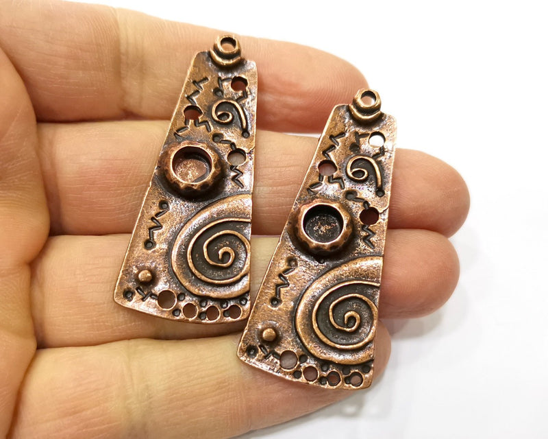 2 Copper Pendant Bezel Blank Mosaic Base inlay Blank Necklace Blank Resin Mountings Antique Copper Plated Metal (6 mm round blank) G17573