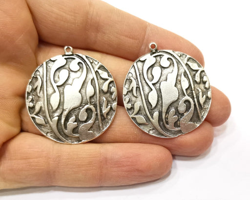 2 Silver Charms Antique Silver Plated Charms (35mm)  G17578