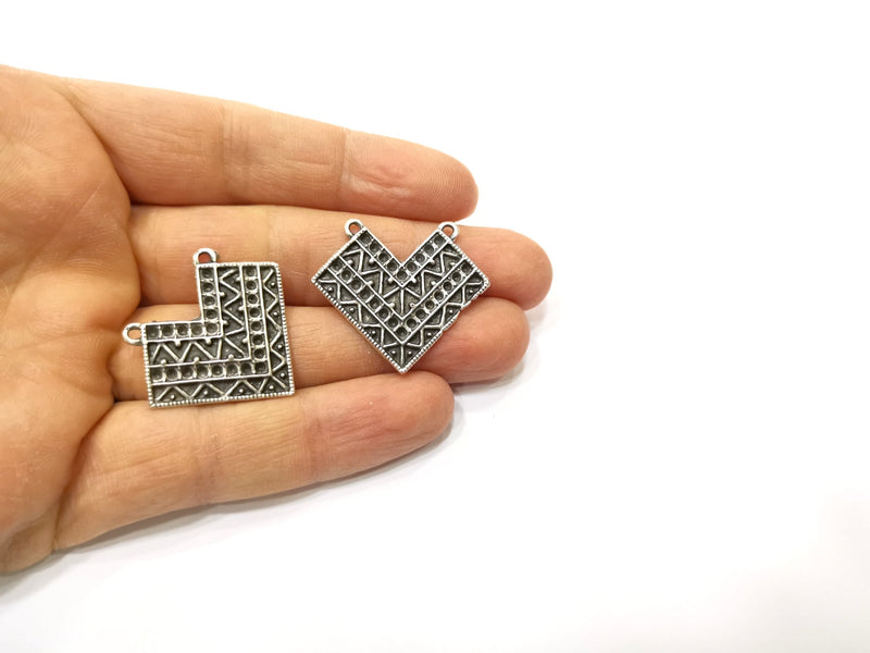 4 Silver Charms Connector Antique Silver Plated Charms (34x29mm)  G17582