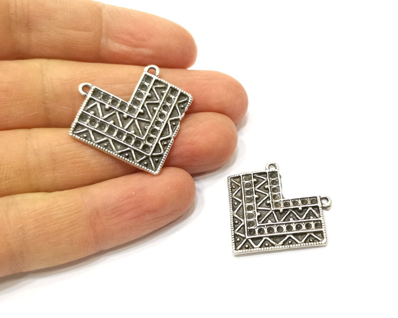 4 Silver Charms Connector Antique Silver Plated Charms (34x29mm)  G17582