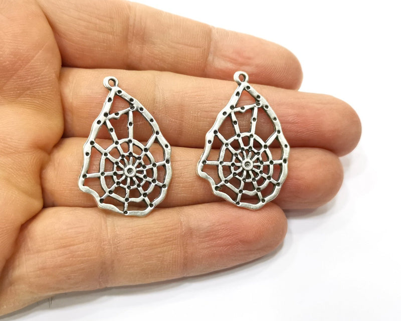 4 Spider web Charms Antique Silver Plated Charms (36x23mm)  G17588