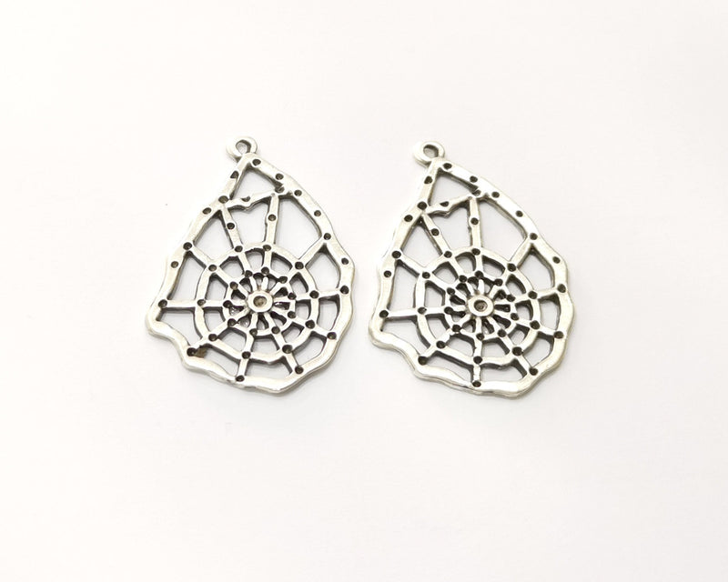 4 Spider web Charms Antique Silver Plated Charms (36x23mm)  G17588